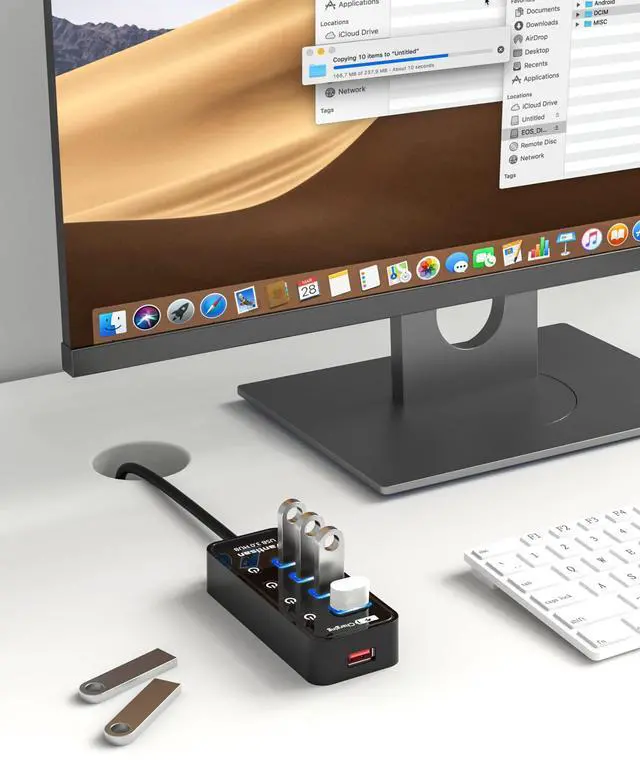 Alt view image 7 of 7 - vantisan Powered USB 3.0 Hub, USB Extension 4-Port USB Hub Splitter (4 USB 3.0 Data Ports+1 Smart Charging Port) with 5V/3A Powered Adapter and Individual ON/Off Switches