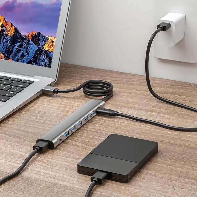 Alt view image 4 of 6 - USB Hub Long Cable, 8 Ports USB 3.0 Adapter with 6 USB 3.0 Data Ports,USB-C Data,USB Splitter with USB C 5V/3A Power Port, 47IN/120CM Main Cable for Laptop PC
