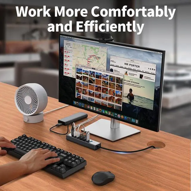 Alt view image 6 of 7 - 4Ft 7-Port USB Hub 3.0 for Desktop, 4 USB-A & 3 USB-C Ports Aluminium 5Gbps USB Extender Hub, USB Splitter, USB Hub Long Cable for Desktop, PC, Flash Drive, Mobile HDD SSD, Windows/XPS