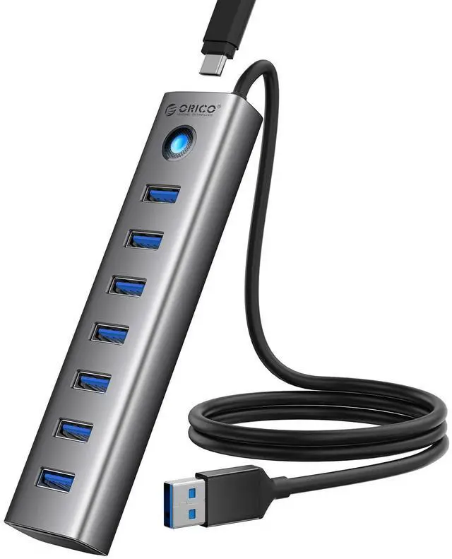 Main image of 7-Port USB 3.0 Hub, Aluminum USB Multiple Adapter, 5Gbps USB Extender USB Splitter with 3.28Ft Cable, UBS-A Hub Long Cable for Desktop, PC, Flash Drive, Mobile HDD, Windows/XPS