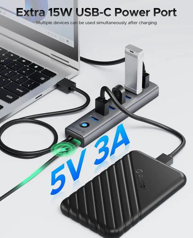 Alt view image 4 of 7 - 7-Port USB 3.0 Hub, Aluminum USB Multiple Adapter, 5Gbps USB Extender USB Splitter with 3.28Ft Cable, UBS-A Hub Long Cable for Desktop, PC, Flash Drive, Mobile HDD, Windows/XPS