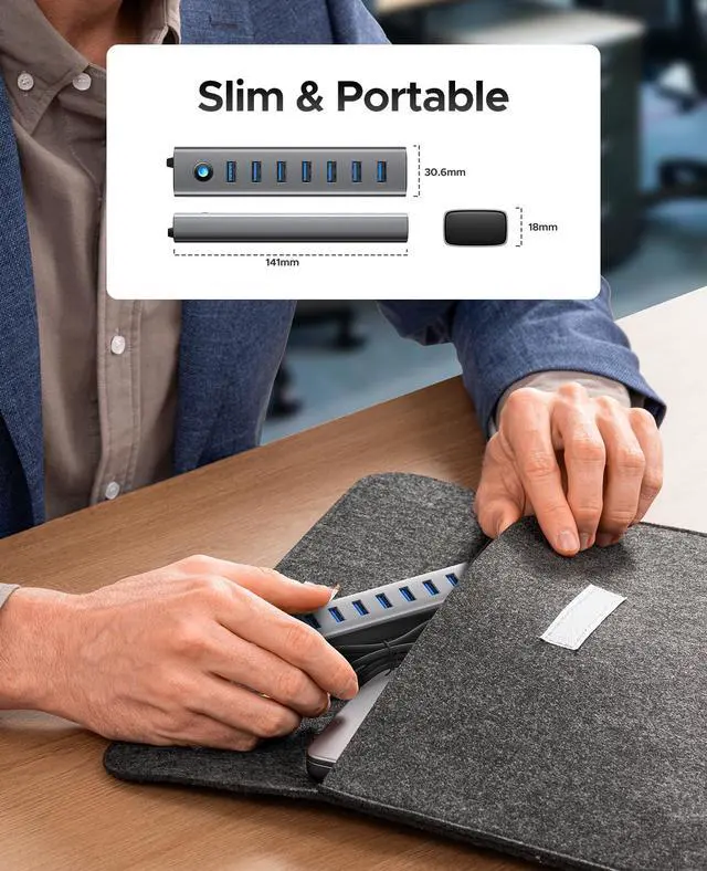 Alt view image 7 of 7 - 7-Port USB 3.0 Hub, Aluminum USB Multiple Adapter, 5Gbps USB Extender USB Splitter with 3.28Ft Cable, UBS-A Hub Long Cable for Desktop, PC, Flash Drive, Mobile HDD, Windows/XPS