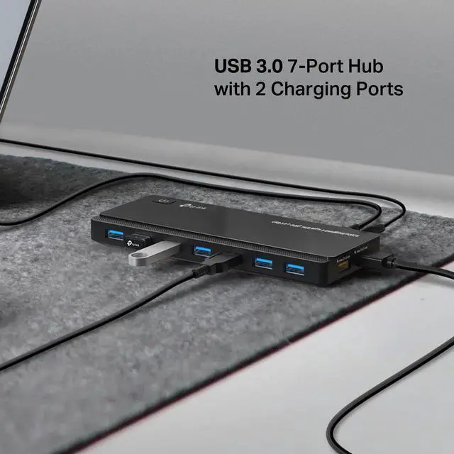 Alt view image 2 of 7 - Powered USB Hub 3.0 with 7 USB 3.0 Data Ports and 2 Smart Charging USB Ports. Compatible with Windows, Mac, Chrome & Linux OS, with Power On/Off Button, 12V/4A Power Adapter(UH720)