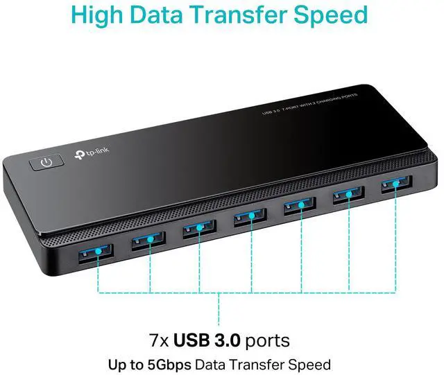 Alt view image 3 of 7 - Powered USB Hub 3.0 with 7 USB 3.0 Data Ports and 2 Smart Charging USB Ports. Compatible with Windows, Mac, Chrome & Linux OS, with Power On/Off Button, 12V/4A Power Adapter(UH720)