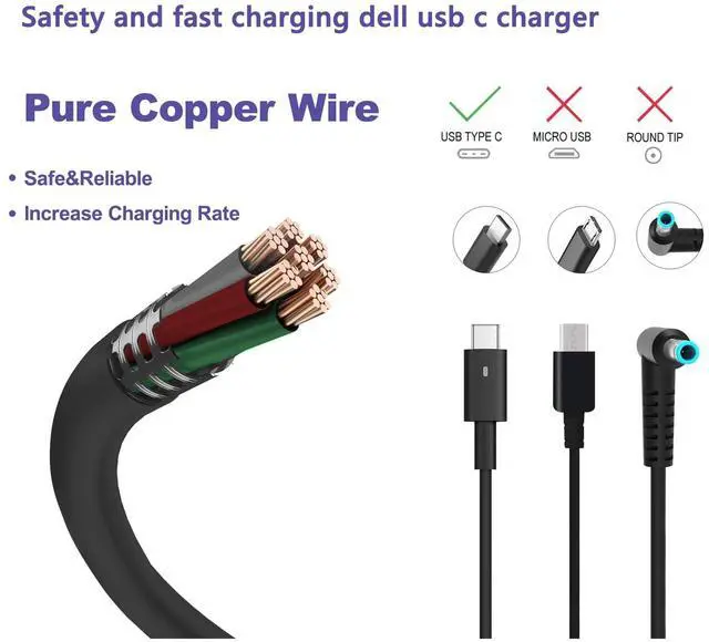 Alt view image 2 of 6 - YLLKJJT Charger Compatible with Dell 65W Laptop USB C, 65 Watt USB Type C Power Adapter Cord for Latitude 5520 5420 5540 7420 5550 3540 5450 e5430 5440 5530 7430 7440 XPS 13 Chromebook
