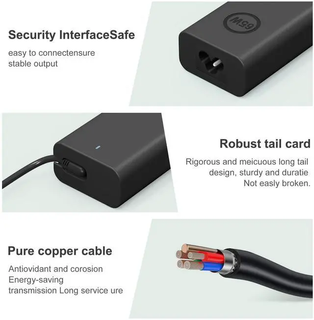 Alt view image 3 of 7 - 65W 45W Laptop Charger USB C Compatible with Dell Latitude 5420 5520 5320 5430 5290 7410 7420 XPS 13 9250 9360 9365 9370 9380 9350 9550 Chromebook 5190 Type C AC Adapter
