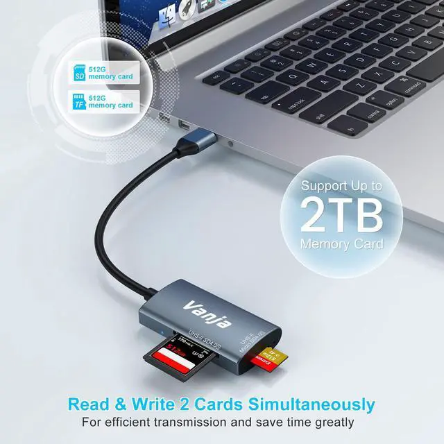 Alt view image 3 of 7 - Vanja SD 4.0 Card Reader, 2 in 1 Memory Card Reader SD Card to USB Adapter, for Camera SD, SDXC, SDHC, MMC, RS-MMC, Micro SD, Micro SDXC, Micro SDHC, UHS-II and UHS-I Cards