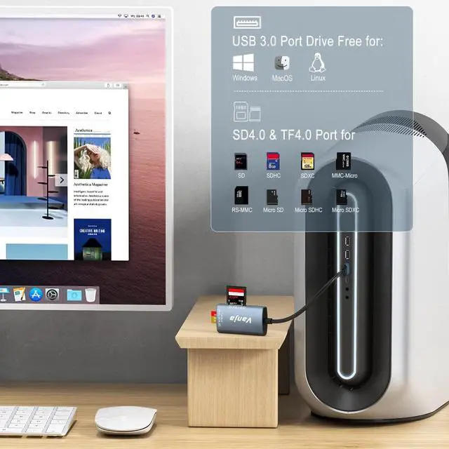 Alt view image 4 of 7 - Vanja SD 4.0 Card Reader, 2 in 1 Memory Card Reader SD Card to USB Adapter, for Camera SD, SDXC, SDHC, MMC, RS-MMC, Micro SD, Micro SDXC, Micro SDHC, UHS-II and UHS-I Cards