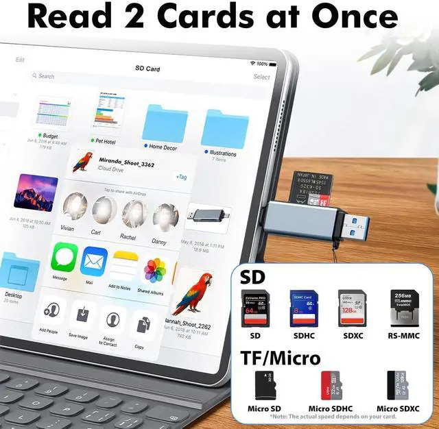 Alt view image 7 of 7 - Cyberguys USB 3.0 SD Card Reader, Dual USB-C & USB-A Connector, 5Gbps High-Speed SD/MicroSD Memory Cards Adapter, 2-in-1 Card Reader for SDXC/SDHC/MicroSDXC, Compatible with Laptop, PC, Mac, Android