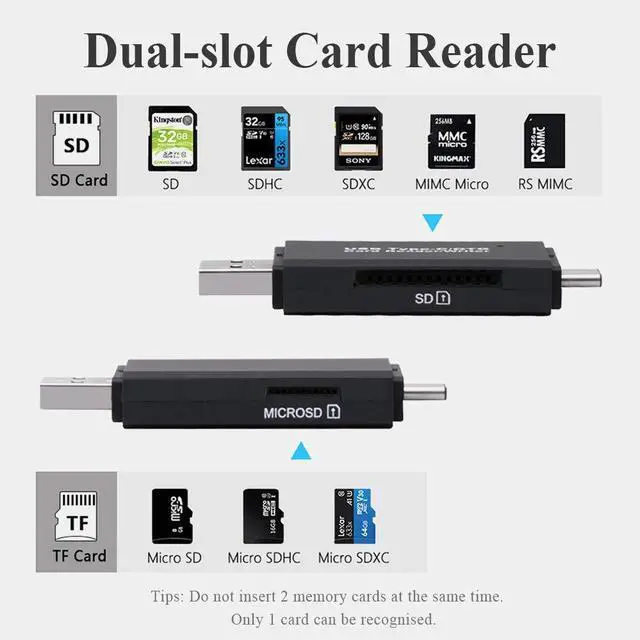 Alt view image 4 of 7 - 2 in 1 High-Speed Portable Memory Card Reader - SD 3.0 Transport Protocol, USB 3.0 to SDXC, SDHC, SD, MMC, RS-MMC, Micro SDXC, Micro SDHC Card and UHS-I