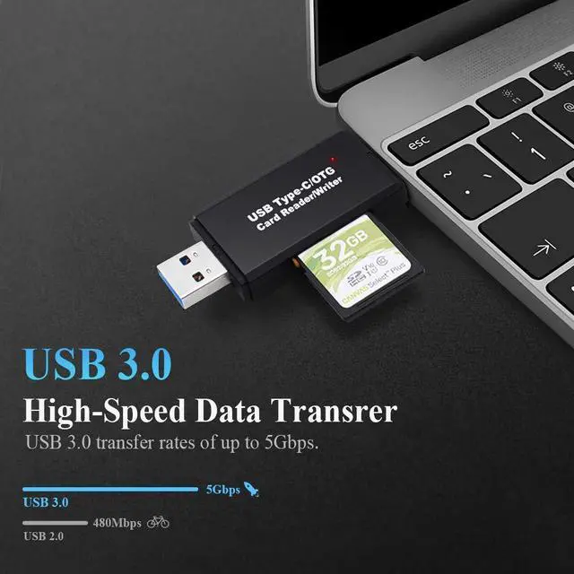 Alt view image 2 of 7 - 2 in 1 High-Speed Portable Memory Card Reader - SD 3.0 Transport Protocol, USB 3.0 to SDXC, SDHC, SD, MMC, RS-MMC, Micro SDXC, Micro SDHC Card and UHS-I