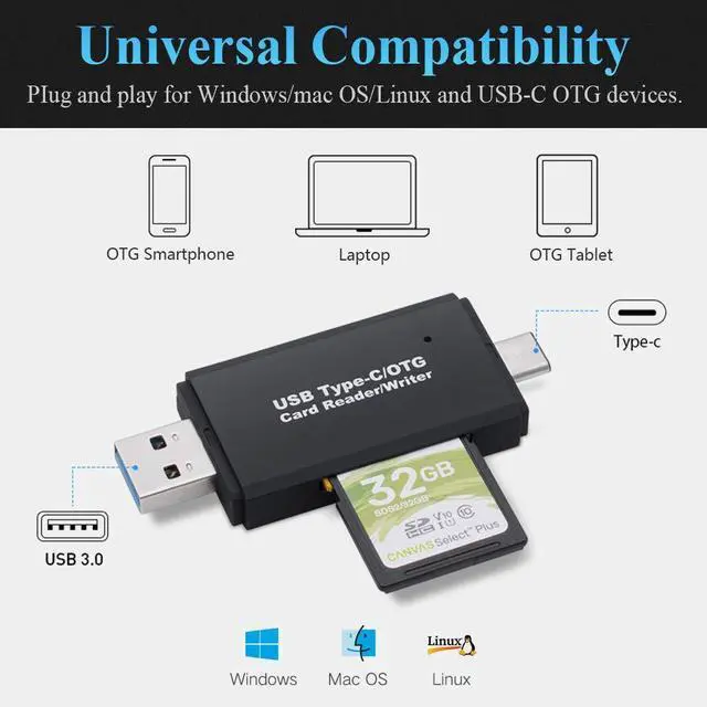 Alt view image 7 of 7 - 2 in 1 High-Speed Portable Memory Card Reader - SD 3.0 Transport Protocol, USB 3.0 to SDXC, SDHC, SD, MMC, RS-MMC, Micro SDXC, Micro SDHC Card and UHS-I