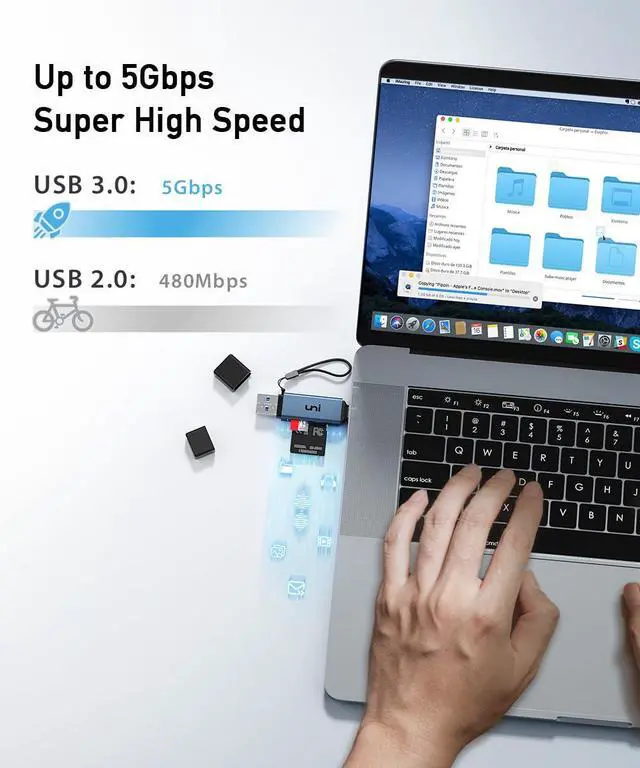 Alt view image 2 of 5 - SD Card Reader, uni High-Speed USB C to Micro SD Card Adapter USB 3.0 Dual Slots, Memory Card Reader for SD/Micro SD/SDHC/SDXC/MMC, Compatible with MacBook Pro/Air, Chromebook, Android Galaxy