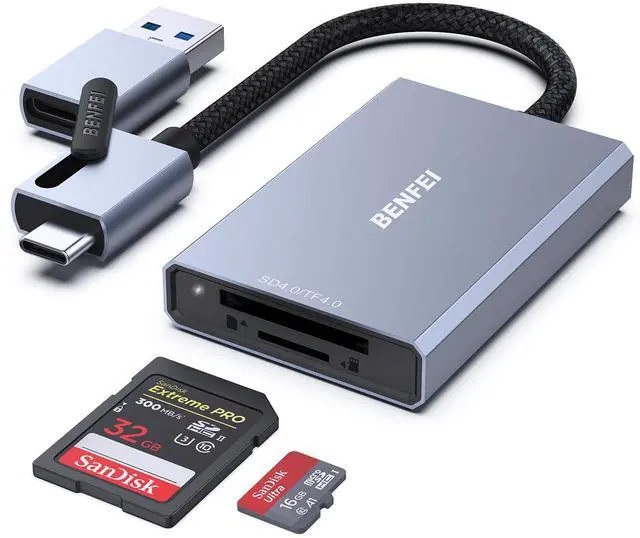 Main image of BENFEI SD 4.0 Card Reader, USB-C/USB-A 2-in-1 Memory Card Reader, for SDXC, SDHC, SD, MMC, RS-MMC, Micro SDXC, Micro SD, Micro SDHC Card, UHS-II, and UHS-I Cards