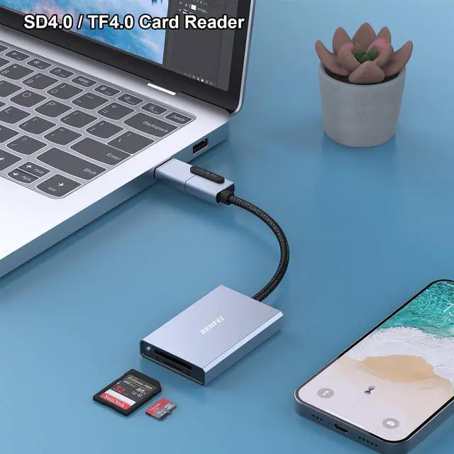 Alt view image 2 of 7 - BENFEI SD 4.0 Card Reader, USB-C/USB-A 2-in-1 Memory Card Reader, for SDXC, SDHC, SD, MMC, RS-MMC, Micro SDXC, Micro SD, Micro SDHC Card, UHS-II, and UHS-I Cards