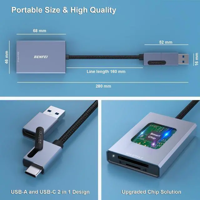 Alt view image 7 of 7 - BENFEI SD 4.0 Card Reader, USB-C/USB-A 2-in-1 Memory Card Reader, for SDXC, SDHC, SD, MMC, RS-MMC, Micro SDXC, Micro SD, Micro SDHC Card, UHS-II, and UHS-I Cards