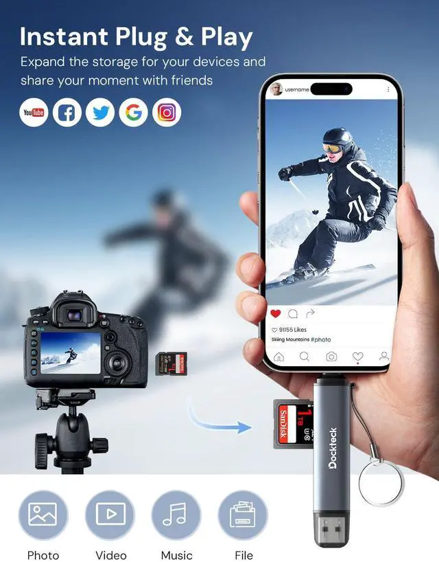 Alt view image 3 of 6 - Dockteck SD Card Reader, 5G Super Speed USB3.0 SD/TF Card Reader, 3-Slot USB A/C to SD/Micro SD/USB A Memory Card Reader for UHS-I SD/Micro SD/SDHC/SDXC/MMC, Support OTG for Plug&Play