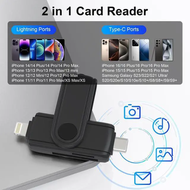 Alt view image 2 of 7 - SD Card Reader for iPhone 16, 5G USB C Super Speed TF Card Reader, Lightning to Micro SD Memory Card Adapter Dual Slot for UHS-I SDHC/SDXC/MMC, Support OTG for Plug & Play