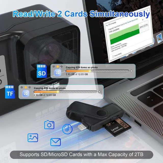 Alt view image 5 of 7 - SD Card Reader for iPhone 16, 5G USB C Super Speed TF Card Reader, Lightning to Micro SD Memory Card Adapter Dual Slot for UHS-I SDHC/SDXC/MMC, Support OTG for Plug & Play