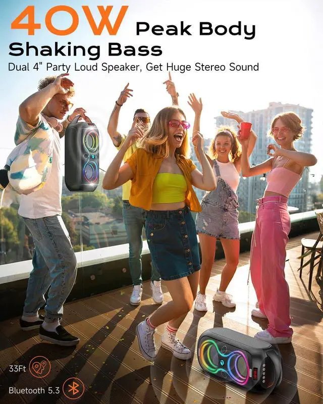 Alt view image 2 of 7 - ABigDay Party Bluetooth Speaker Up to 40W Sound Peak, Dynamic LED Lights, 8 Vibrant Colors & 5 Light Modes, Micro SD Slot, AUX, USB & Microphone Input, 6-Hours Playtime, Ideal for Events & Parties