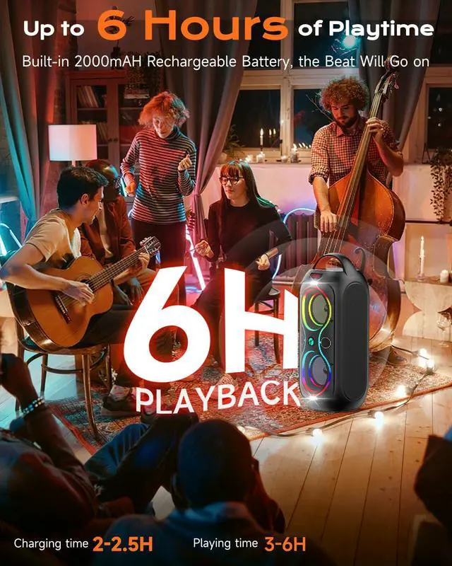 Alt view image 3 of 7 - ABigDay Party Bluetooth Speaker Up to 40W Sound Peak, Dynamic LED Lights, 8 Vibrant Colors & 5 Light Modes, Micro SD Slot, AUX, USB & Microphone Input, 6-Hours Playtime, Ideal for Events & Parties