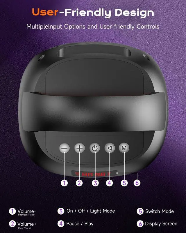 Alt view image 7 of 7 - ABigDay Party Bluetooth Speaker Up to 40W Sound Peak, Dynamic LED Lights, 8 Vibrant Colors & 5 Light Modes, Micro SD Slot, AUX, USB & Microphone Input, 6-Hours Playtime, Ideal for Events & Parties