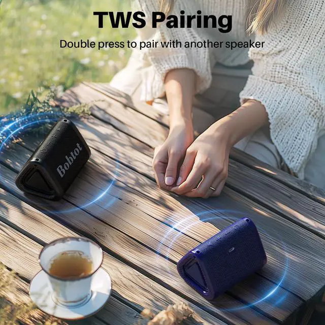 Alt view image 4 of 7 - Portable Bluetooth Speaker Wireless, IPX7 Small Shower Speaker Waterproof, 15H Playing Time, Loud and Stereo Sound with Bass, TWS Pairing for Party, Camping, Travel, Black