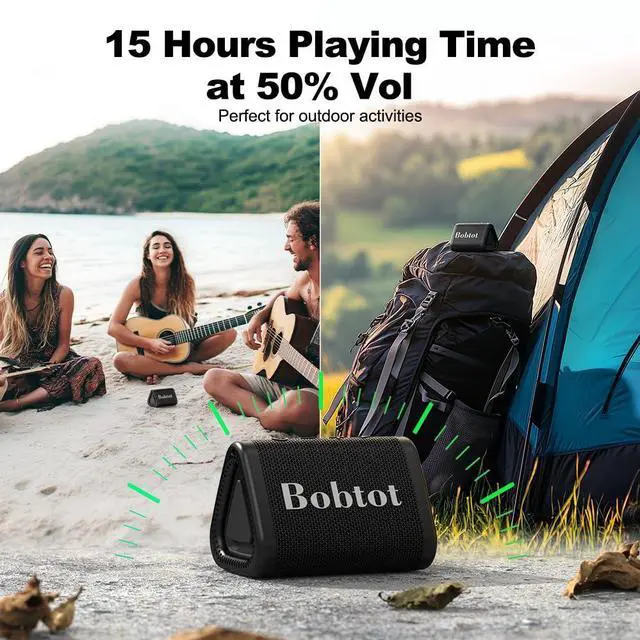 Alt view image 6 of 7 - Portable Bluetooth Speaker Wireless, IPX7 Small Shower Speaker Waterproof, 15H Playing Time, Loud and Stereo Sound with Bass, TWS Pairing for Party, Camping, Travel, Black