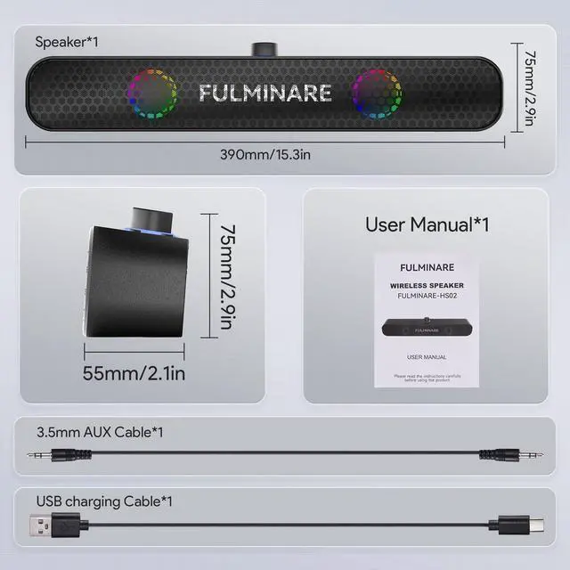 Alt view image 7 of 7 - FULMINARE Bluetooth Speaker with 26W HD Sound, Portable Speaker Up to 30H Playtime, AUX&TF-Card&USB Input, LED Lights, Speakers Bluetooth 5.3 Wireless for Home/Party/Outdoor, (Black)