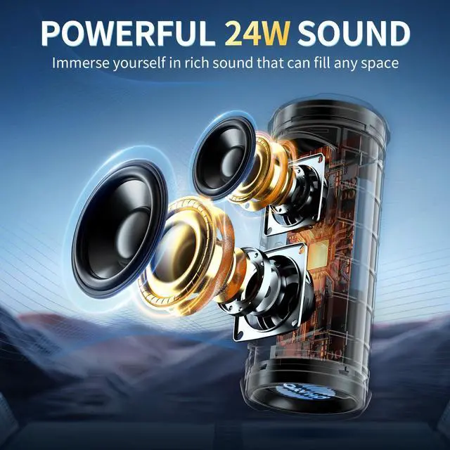 Alt view image 2 of 7 - Portable Bluetooth Speaker - IPX7 Waterproof, Wireless Stereo Pairing, 25-Hour Playtime, 24W Loud Sound, Bluetooth 5.3, Bass Boost, LED Lights, for Home/Shower/Outdoor/Beach/Travel, Gift Ideas
