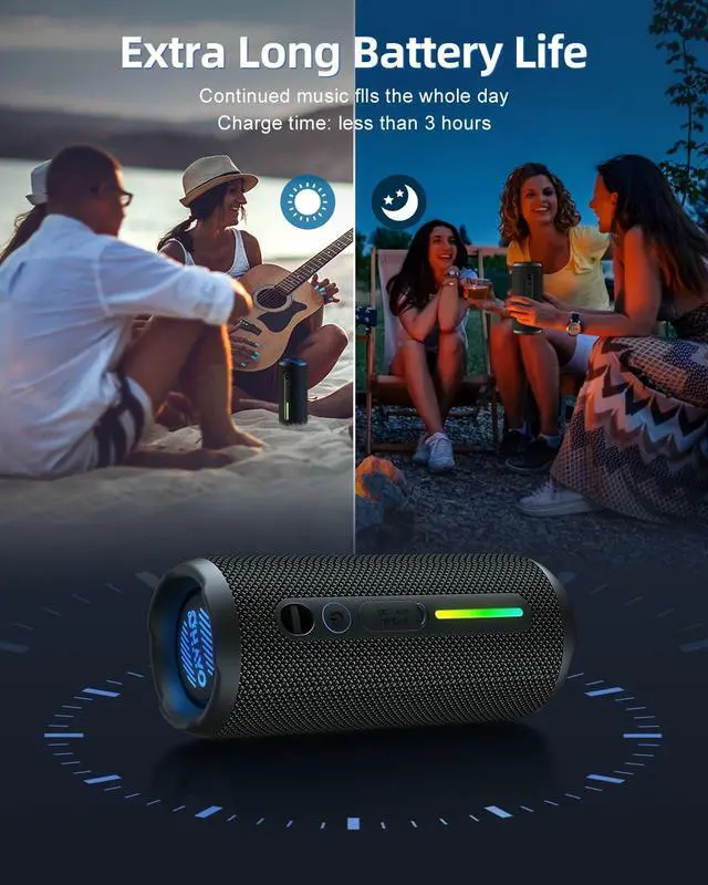 Alt view image 7 of 7 - Portable Bluetooth Speaker - IPX7 Waterproof, Wireless Stereo Pairing, 25-Hour Playtime, 24W Loud Sound, Bluetooth 5.3, Bass Boost, LED Lights, for Home/Shower/Outdoor/Beach/Travel, Gift Ideas