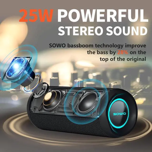 Alt view image 2 of 7 - Wireless Portable Speaker,IPX7 Waterproof Bluetooth Speaker, 25W Loud Stereo Sound, Bassboom Technology, TWS Pairing, Built-in Mic, 16H Playtime with Lights for Home Outdoor - Black