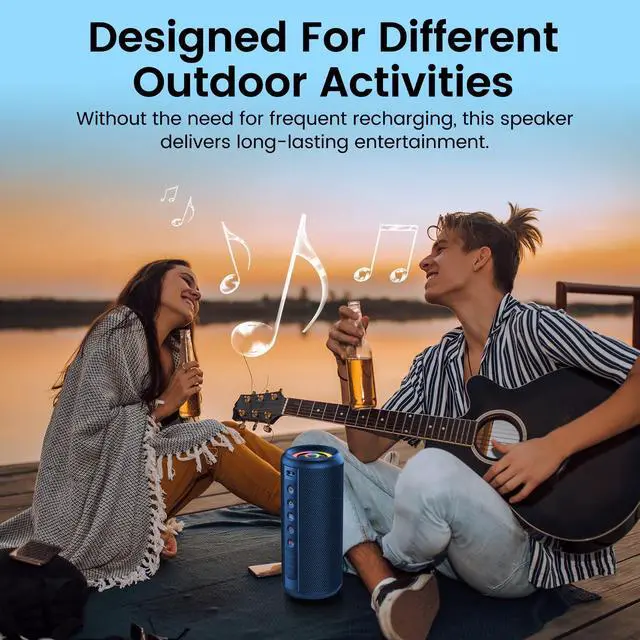 Alt view image 2 of 7 - Portable Bluetooth Speaker, Bluetooth 5.4 Wireless Speaker with 20W HD Loud Stereo Sound, 20H Playtime, IP7 Waterproof, LED Lights, TWS Pairing, Built-in Mic, for Outdoor, Home, Party, Beach, Blue