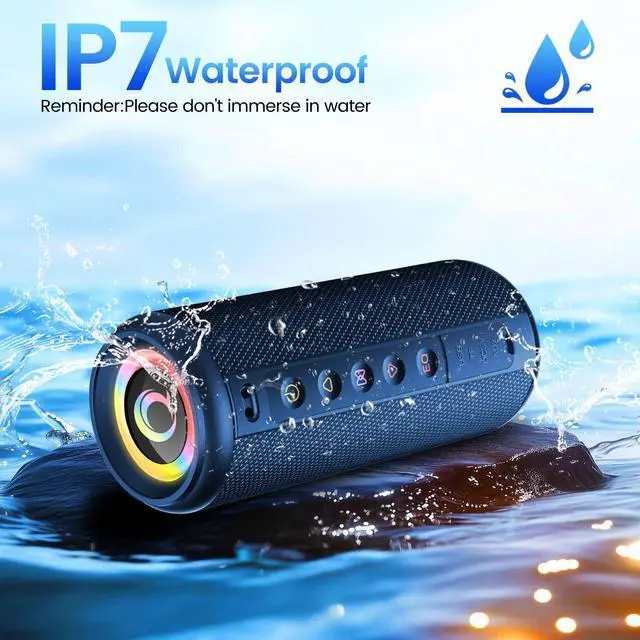 Alt view image 4 of 7 - Portable Bluetooth Speaker, Bluetooth 5.4 Wireless Speaker with 20W HD Loud Stereo Sound, 20H Playtime, IP7 Waterproof, LED Lights, TWS Pairing, Built-in Mic, for Outdoor, Home, Party, Beach, Blue