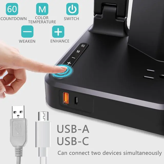 Alt view image 2 of 7 - Desk Lamp,Desk Lamps for Home Office,COZOO LED Desk Lamp with 2 USB Charging Ports,2 Pen Holders,1 Outlet,3 Color 3 Brightness Levels,Touch/Memory/Timer,LED Desk Light Small Desk Lamp Kids Study Lamp