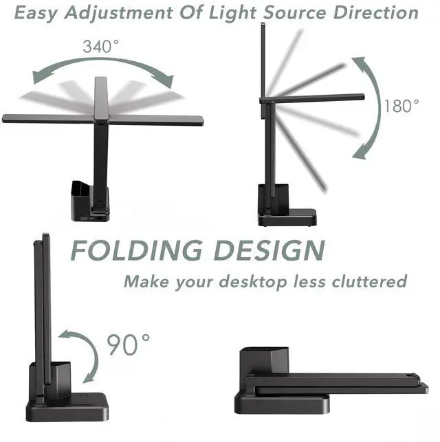 Alt view image 4 of 7 - Desk Lamp,Desk Lamps for Home Office,COZOO LED Desk Lamp with 2 USB Charging Ports,2 Pen Holders,1 Outlet,3 Color 3 Brightness Levels,Touch/Memory/Timer,LED Desk Light Small Desk Lamp Kids Study Lamp