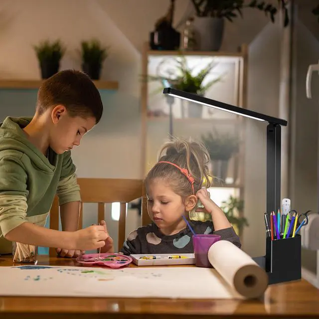 Alt view image 7 of 7 - Desk Lamp,Desk Lamps for Home Office,COZOO LED Desk Lamp with 2 USB Charging Ports,2 Pen Holders,1 Outlet,3 Color 3 Brightness Levels,Touch/Memory/Timer,LED Desk Light Small Desk Lamp Kids Study Lamp