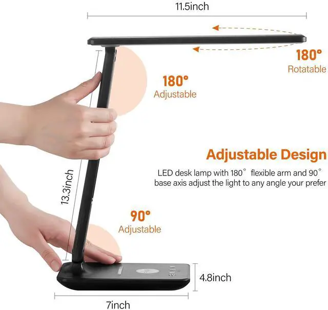 Alt view image 7 of 7 - poukaran LED Desk Lamp with Wireless Charger, USB Charging Port, Table Lamp with Clock, Alarm, Date, Temperature, Desk Lamps for Home Office,Black