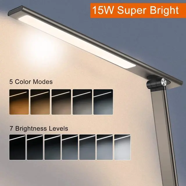 Alt view image 3 of 7 - AFROG 5th Gen Multifunctional LED Desk Lamp with 10W Fast Wireless Charger, USB Charging Port,1800Lux Super Bright,5 Lighting Mode,7 Brightness, Touch Control, Auto Timer, 15W Office Table Lamp