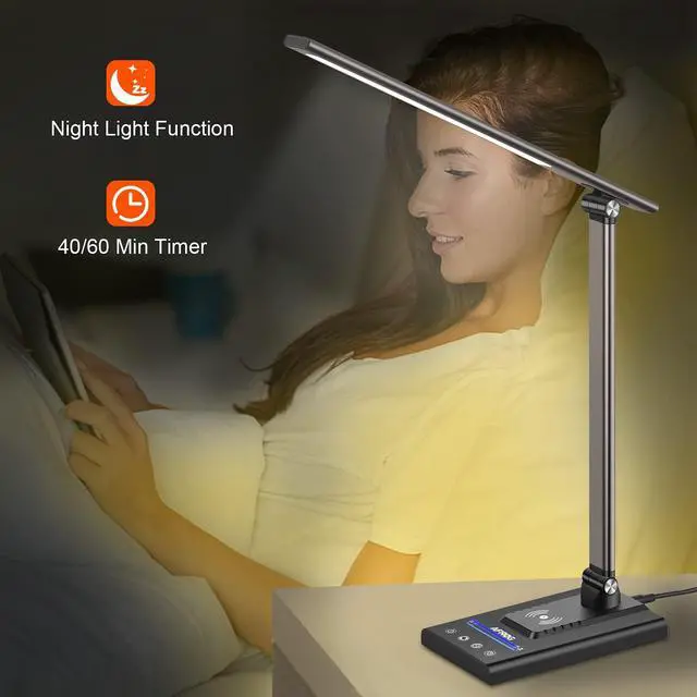 Alt view image 6 of 7 - AFROG 5th Gen Multifunctional LED Desk Lamp with 10W Fast Wireless Charger, USB Charging Port,1800Lux Super Bright,5 Lighting Mode,7 Brightness, Touch Control, Auto Timer, 15W Office Table Lamp