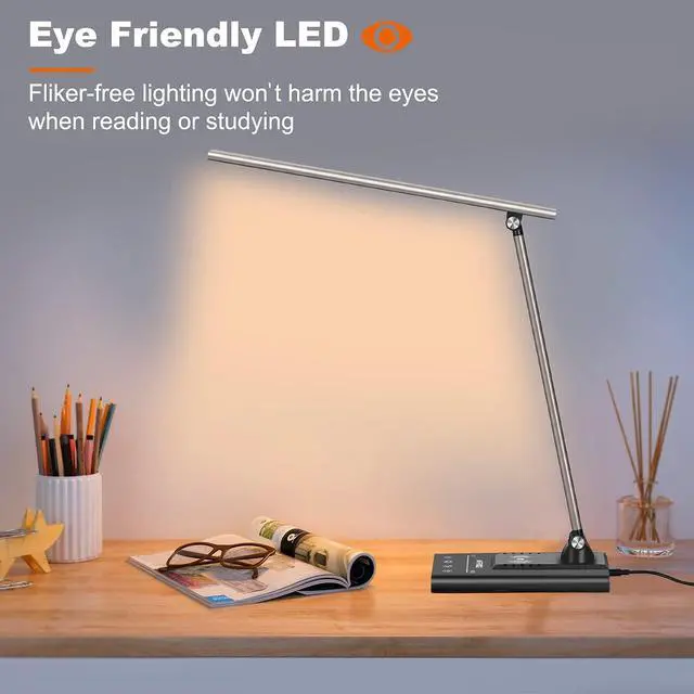Alt view image 7 of 7 - AFROG 5th Gen Multifunctional LED Desk Lamp with 10W Fast Wireless Charger, USB Charging Port,1800Lux Super Bright,5 Lighting Mode,7 Brightness, Touch Control, Auto Timer, 15W Office Table Lamp