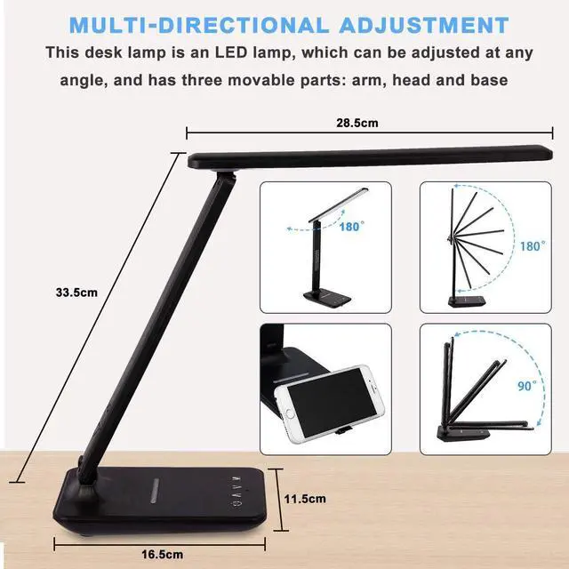 Alt view image 6 of 7 - LED Desk Lamp with Wireless Charger, Suitable for Home, Office Dimmable, with USB Charging Port, Built-in Clock, Calendar, Thermometer and Automatic Timing Reading Desk Lamp.