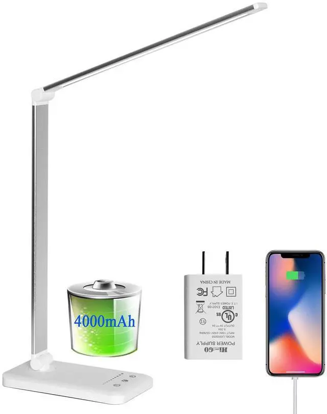 Main image of Himigo LED Desk Lamp, Eye-Caring Stepless Dimmable Office Table Lamp with USB Charging 4000mAh Battery, Foldable,Touch, 30/60minsTimer,5 Lighting Modes with 5 Brightness Levels