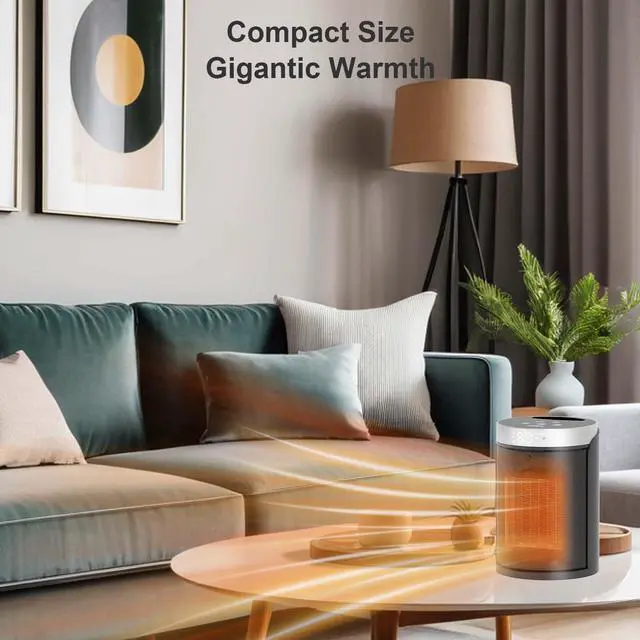 Alt view image 3 of 7 - Space Heater, AUBKN Small Portable Electric Heaters for Indoor Use with Thermostat and Remote,12H Timer, 5 Mode, 1500W PTC Ceramic Fast Safety Heat for Office Bedroom Home