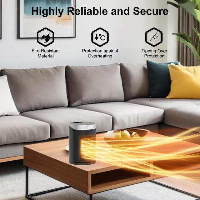 Alt view image 4 of 7 - Space Heater, AUBKN Small Portable Electric Heaters for Indoor Use with Thermostat and Remote,12H Timer, 5 Mode, 1500W PTC Ceramic Fast Safety Heat for Office Bedroom Home