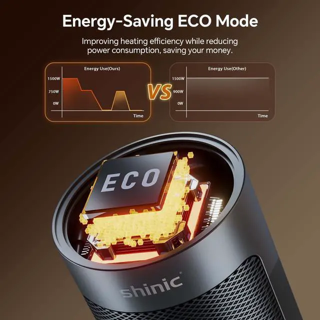 Alt view image 4 of 7 - Shinic 18" Space Heater with Remote for Indoor Use, 1500W PTC Ceramic Electric Heater with Thermostat, 70° Oscillation, Fast Heating, 8H Timer, Safe and Quiet, Tower Heater for Bedroom Office Home