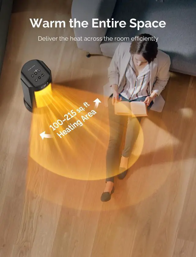 Alt view image 5 of 7 - Faryuan Space Heaters for Indoor Use, 1500W Fast Heating, Portable Ceramic Heater with Thermostat, 4 Modes, Timer, Oscillating Electric Room Heater with Remote, Safe for Office Bedroom Large Room Use