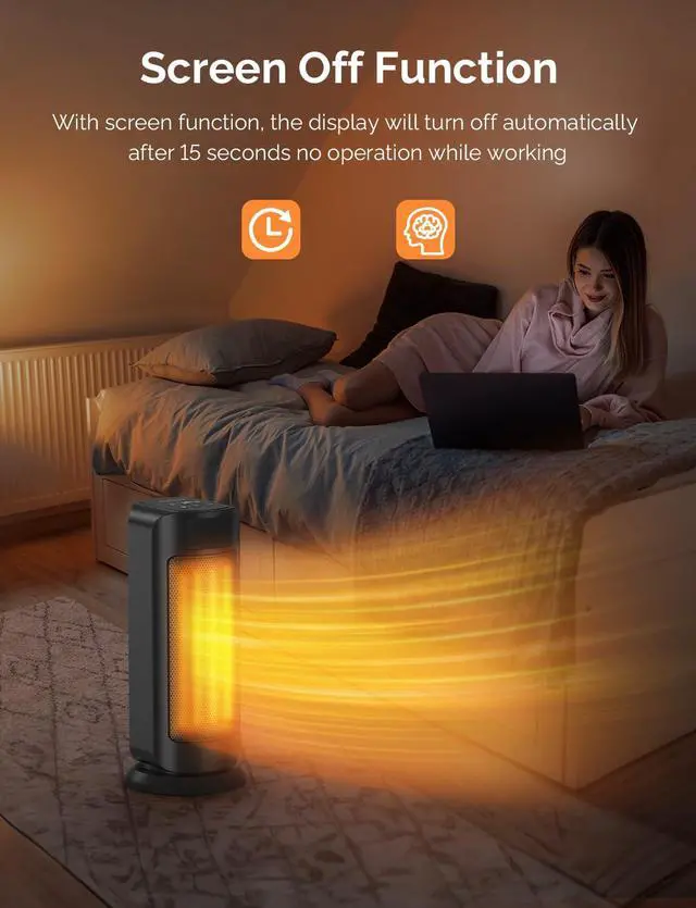 Alt view image 7 of 7 - Faryuan Space Heaters for Indoor Use, 1500W Fast Heating, Portable Ceramic Heater with Thermostat, 4 Modes, Timer, Oscillating Electric Room Heater with Remote, Safe for Office Bedroom Large Room Use