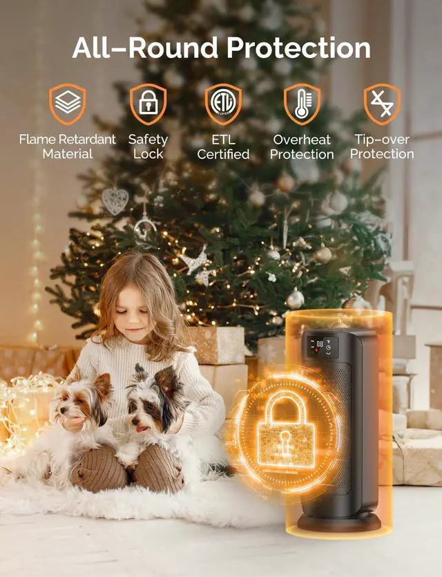 Alt view image 6 of 7 - Faryuan Space Heaters for Indoor Use, 1500W Fast Heating, Portable Ceramic Heater with Thermostat, 4 Modes, Timer, Oscillating Electric Room Heater with Remote, Safe for Office Bedroom Large Room Use