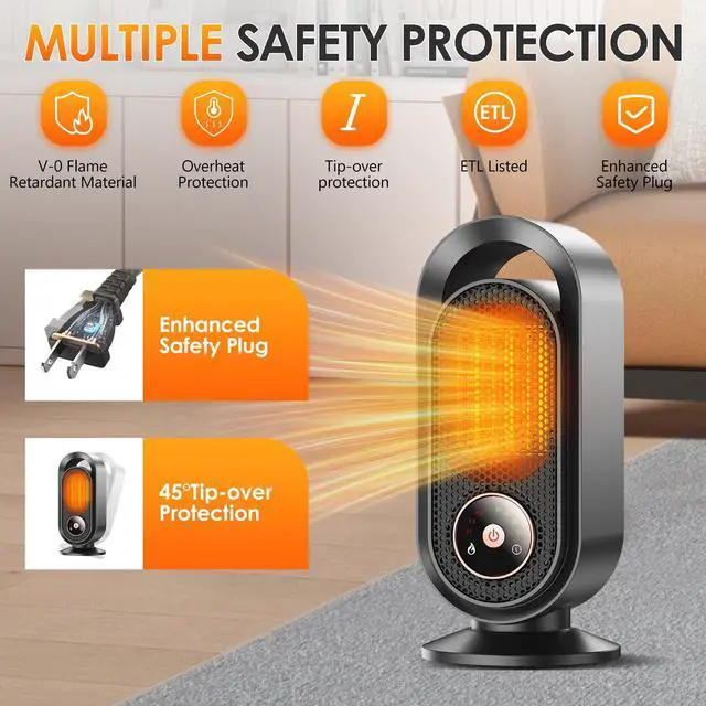 Alt view image 2 of 7 - Space Heater, Portable Electric Small Heater for Indoor, 1500W PTC Ceramic Fast Safety Heater for Desk Office Bedroom Home,12H Timer, 3 Modes, Overheating & Tip-Over Protection
